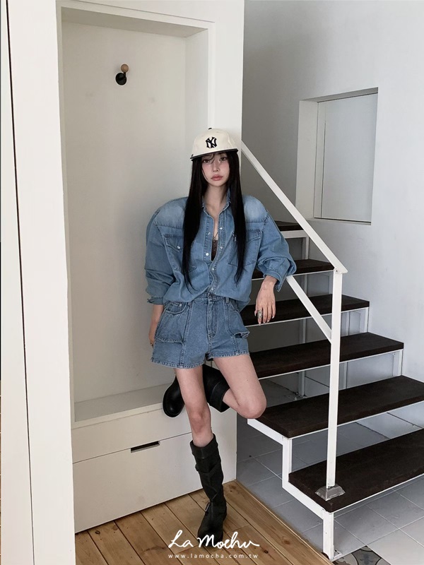 小裙擺高腰牛仔短褲